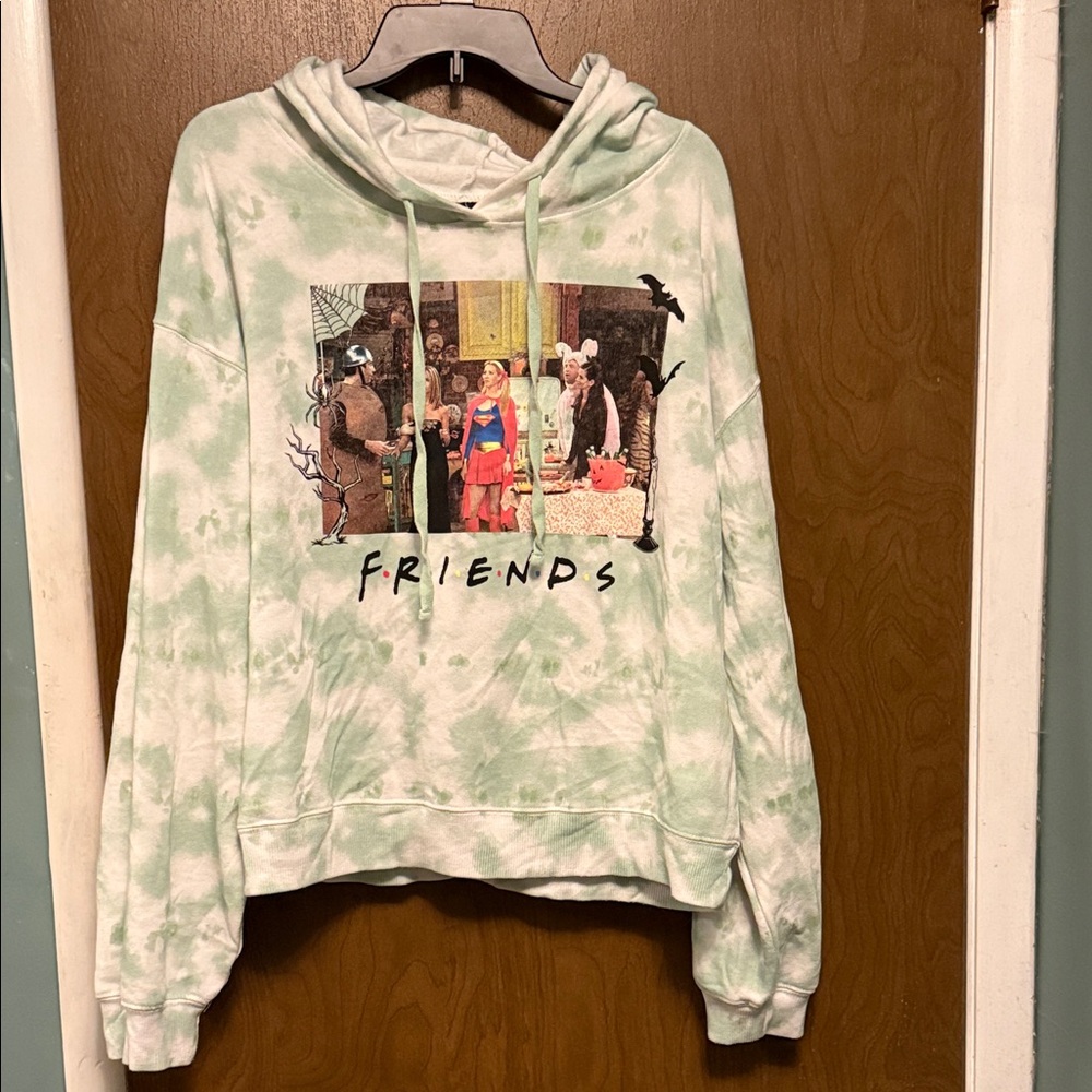 FRIENDS White and Green Tie-Dye Hooded Sweatshirt size 1X